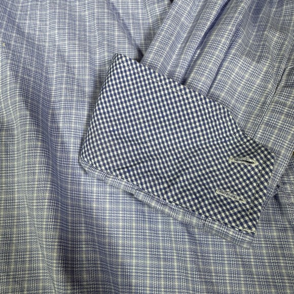 Jack Stone by Thomas Dean Shirt Mens XL Blue Plaid Long Sleeve Career Flip Cuff - Picture 3 of 5